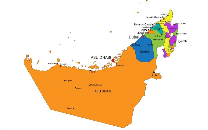Bản đồ các tiểu vương quốc Ả Rập thống nhất